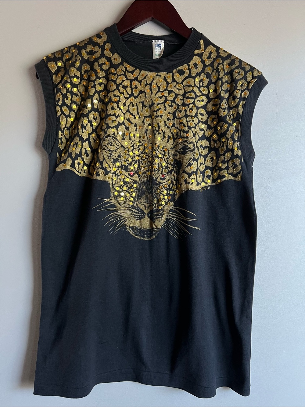 Blue Line Leopard Cheetah Graphic Muscle Tank Sleeveless Tee Vintage Size XL